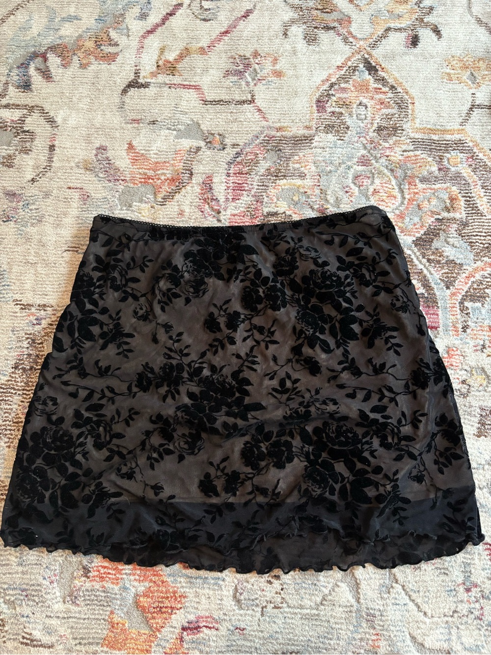 Black Floral Velvet Burnout Mini Skirt